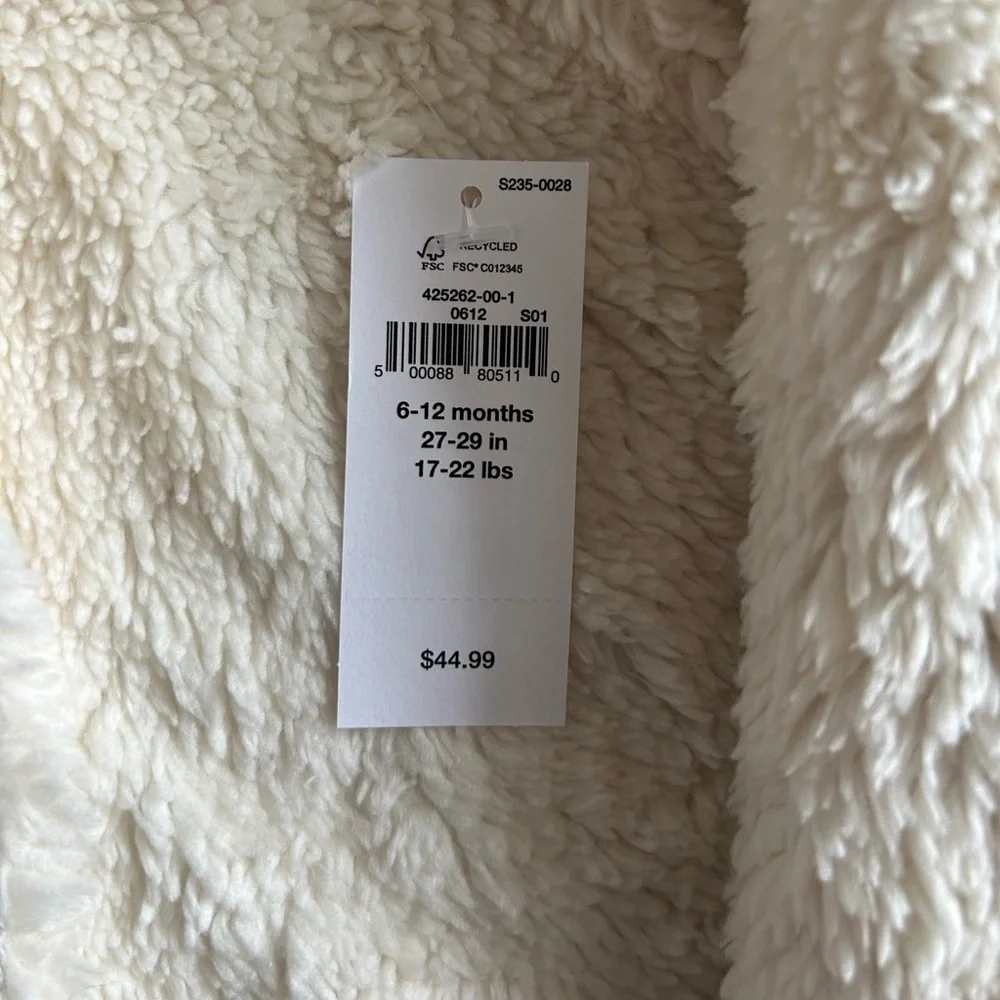NWT Baby Gap Grey Cotton Sherpa Hooded Jacket size 6-12 months - Picture 5 of 13